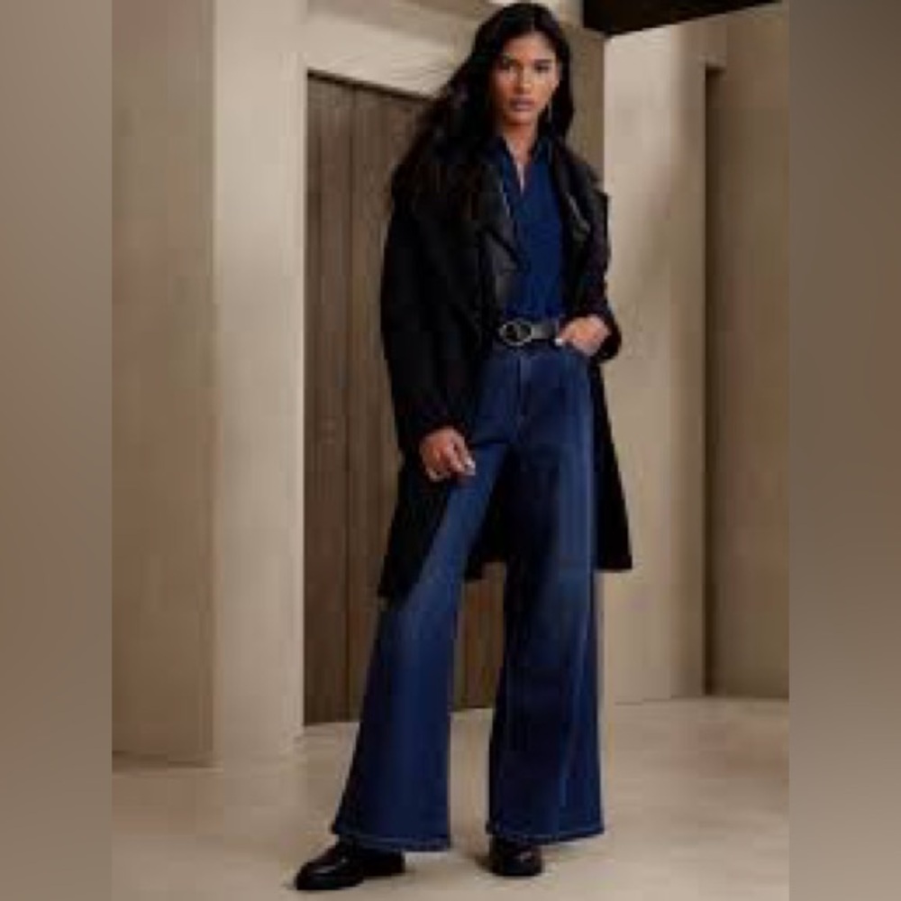 Banana Republic High Rise Relaxed Wide Leg Pleated Jeans 28